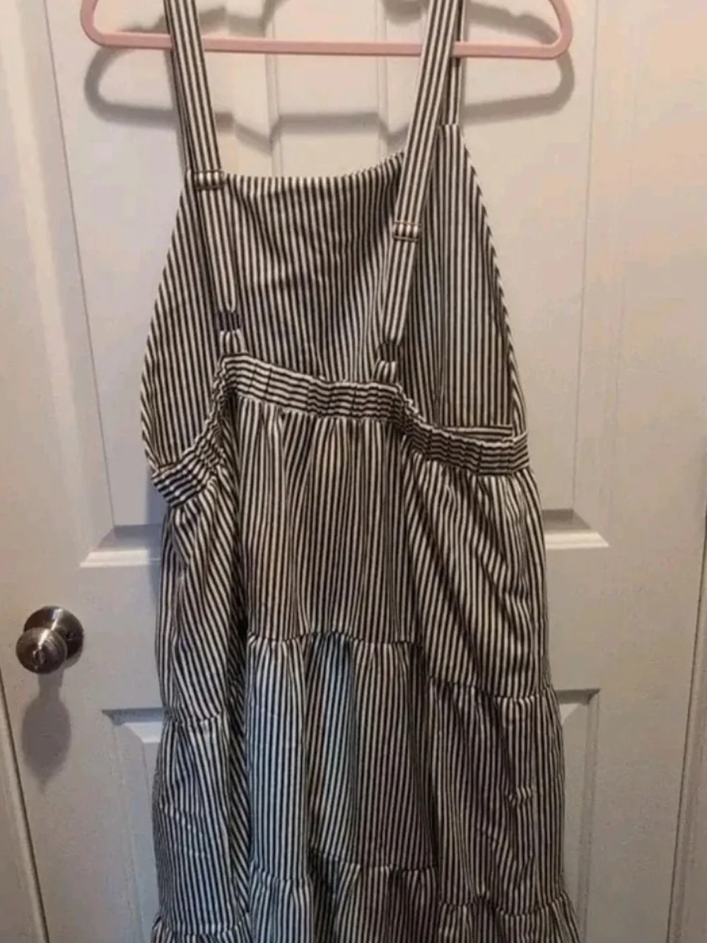 Polagram Striped Charcoal and White Tiered Maxi Skirt Dress